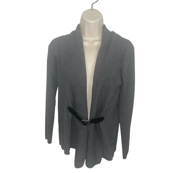 PREMISE STUDIO Women's Size Small Heather Gray Open Cardigan with Built In Belt - Picture 2 of 15